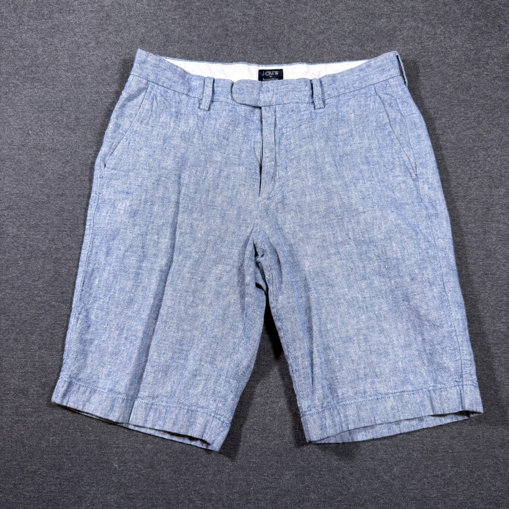 J.Crew Rivington Shorts Mens 30 Blue Linen Cotton Blend Casual Summer Flat Front